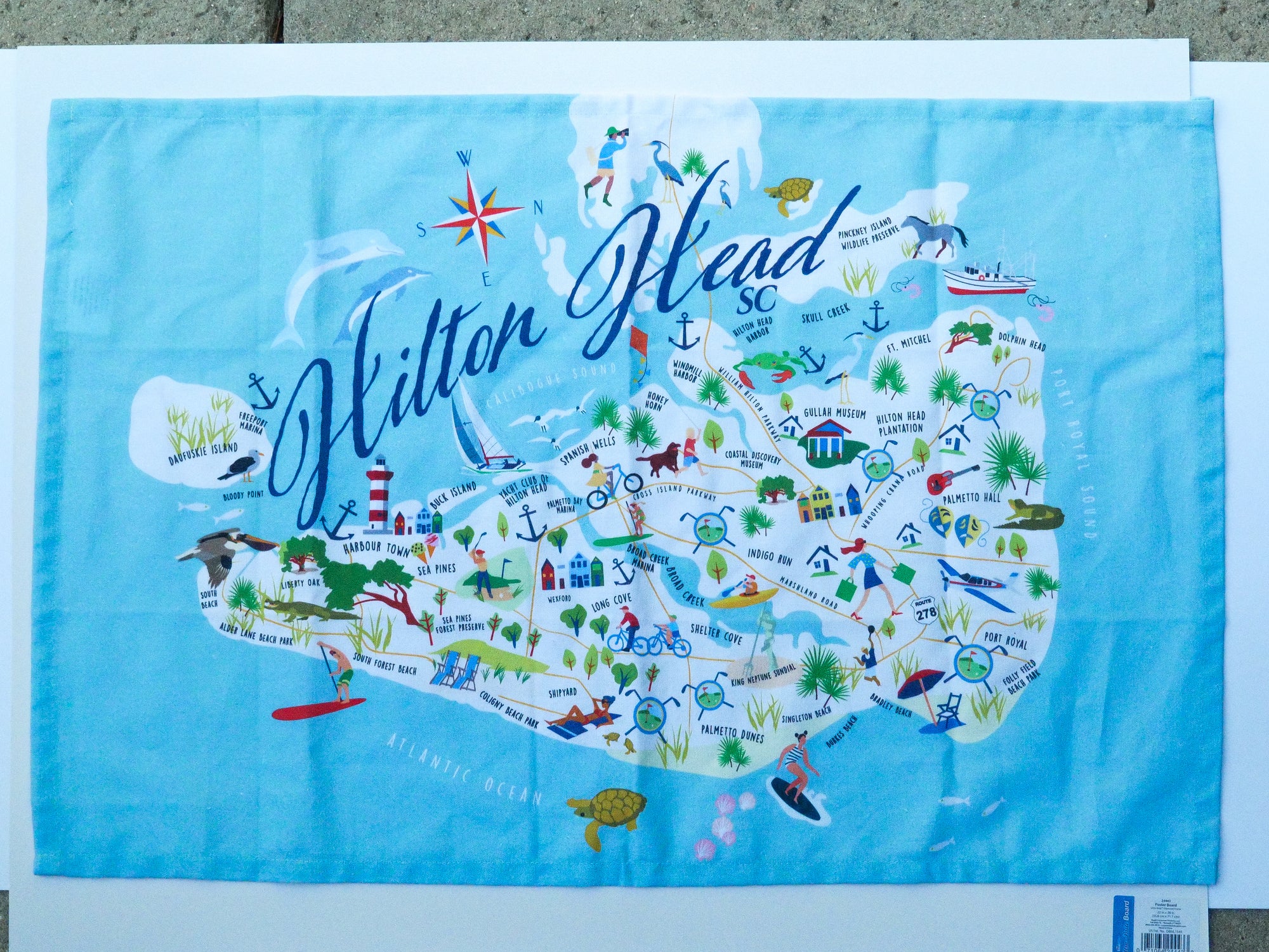 Cotton Tea Towel w/ Map of Hilton Head Island